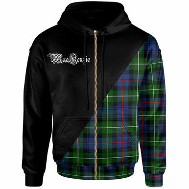 Scottish MacKenzie Clan Crest Tartan Hoodie - Military Logo Zip-up Tartan Plaid