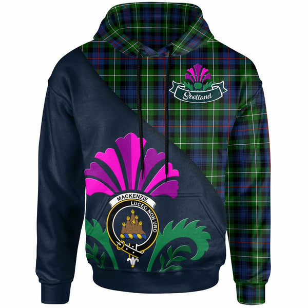 Scottish MacKenzie Clan Crest Tartan Hoodie - Scotland Thistle Style Front Side Tartan Plaid