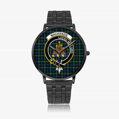 Scottish MacKenzie Clan Crest Tartan Instafamous Steel Quartz Watches Tartan Plaid Black 1