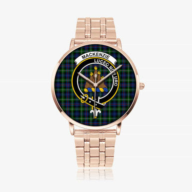 Scottish MacKenzie Clan Crest Tartan Instafamous Steel Quartz Watches Tartan Plaid Rose Gold 1