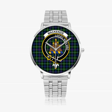 Scottish MacKenzie Clan Crest Tartan Instafamous Steel Quartz Watches Tartan Plaid Silver 1