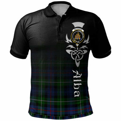 Scottish MacKenzie Clan Crest Tartan Polo Shirt - Alba Gu Brath Family Crest Celtic Inspired Front Side Tartan Plaid