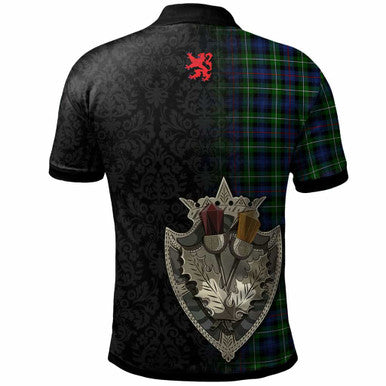 Scottish MacKenzie Clan Crest Tartan Polo Shirt - Half Thistle Flowers Celtic Design Back Side Tartan Plaid