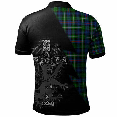 Scottish MacKenzie Clan Crest Tartan Polo Shirt - Lion Rampant Celtic Cross Flash Style Back Side Tartan Plaid