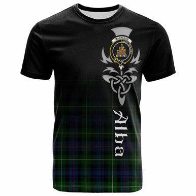 Scottish MacKenzie Clan Crest Tartan T-Shirt - Alba Gu Brath Family Crest Celtic Inspired Front Side Tartan Plaid