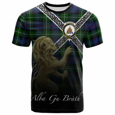 Scottish MacKenzie Clan Crest Tartan T-Shirt - Celtic With Scotland Lion Front Side Tartan Plaid