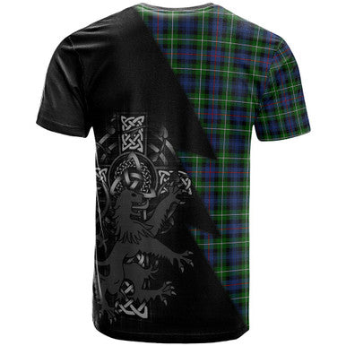 Scottish MacKenzie Clan Crest Tartan T-Shirt - Lion Rampant Celtic Cross Flash Style Back Side Tartan Plaid