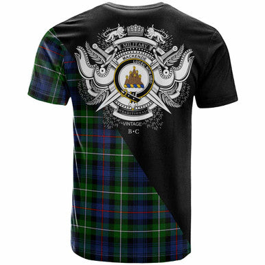 Scottish MacKenzie Clan Crest Tartan T-Shirt - Military Logo Back Side Tartan Plaid
