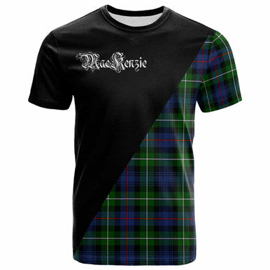 Scottish MacKenzie Clan Crest Tartan T-Shirt - Military Logo Front Side Tartan Plaid