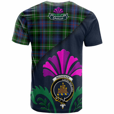 Scottish MacKenzie Clan Crest Tartan T-Shirt - Scotland Thistle Style Back Side Tartan Plaid