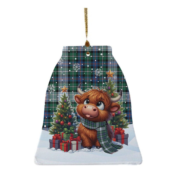 Scottish MacKenzie Dress Ancient Clan Tartan Ceramic Ornament Cute Highland Cow Christmas Bell Style Tartan Plaid