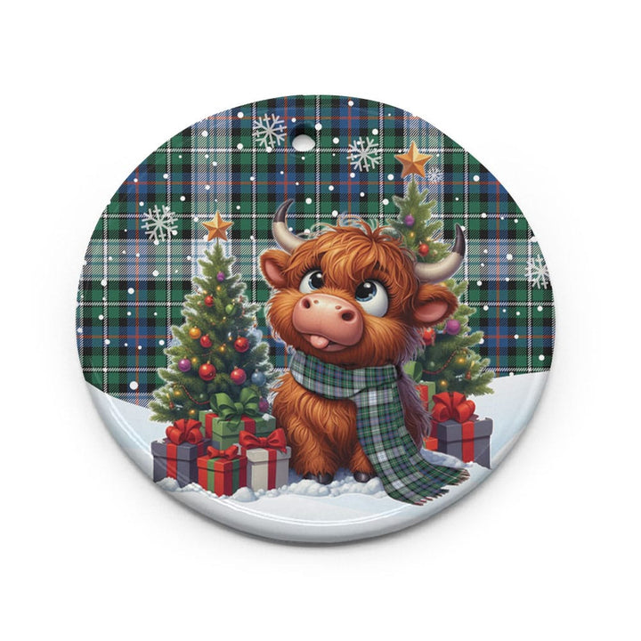 Scottish MacKenzie Dress Ancient Clan Tartan Ceramic Ornament Cute Highland Cow Christmas Circle Style Tartan Plaid