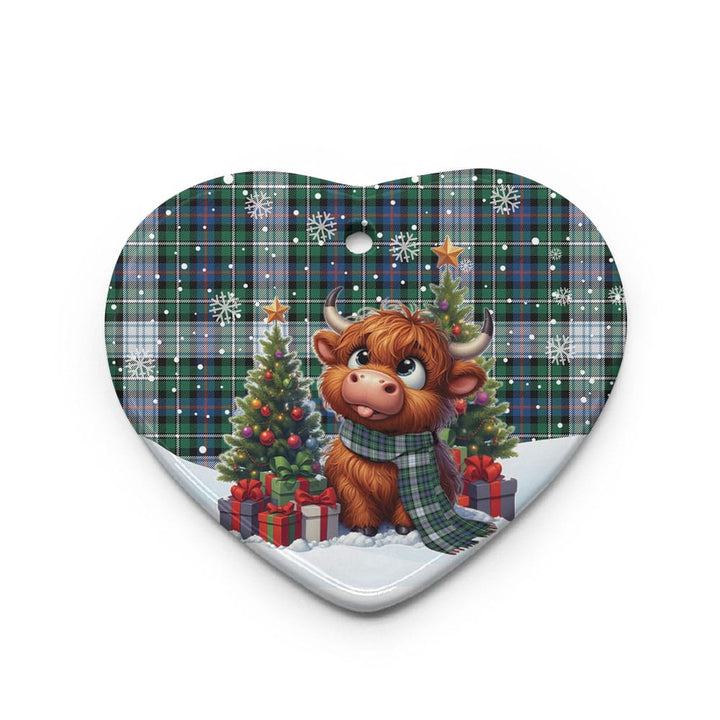 Scottish MacKenzie Dress Ancient Clan Tartan Ceramic Ornament Cute Highland Cow Christmas Heart Style Tartan Plaid