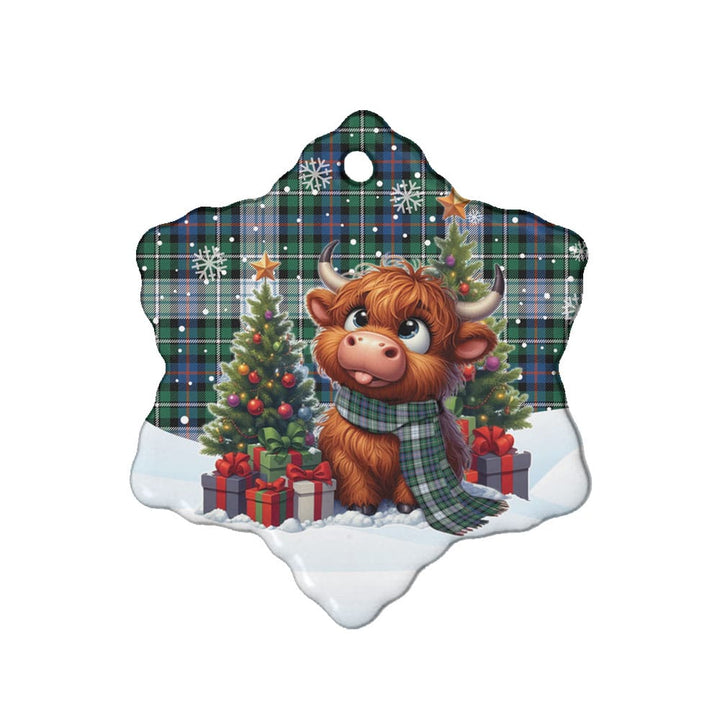 Scottish MacKenzie Dress Ancient Clan Tartan Ceramic Ornament Cute Highland Cow Christmas Snow Flake Style Tartan Plaid