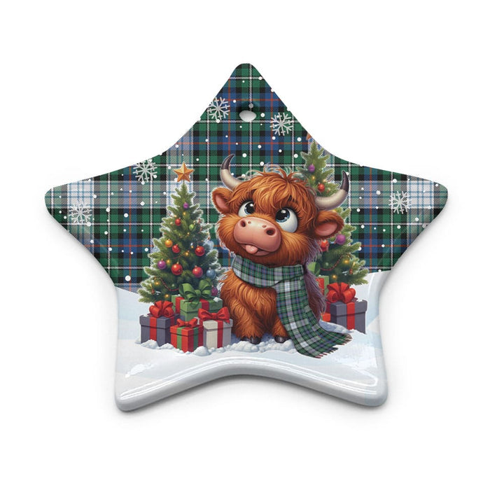 Scottish MacKenzie Dress Ancient Clan Tartan Ceramic Ornament Cute Highland Cow Christmas Star Style Tartan Plaid