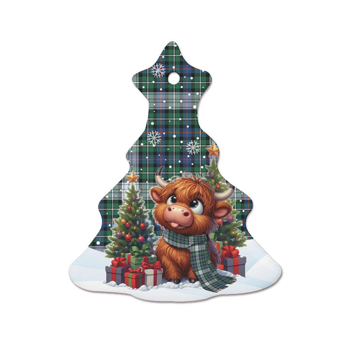 Scottish MacKenzie Dress Ancient Clan Tartan Ceramic Ornament Cute Highland Cow Christmas Tree Style Tartan Plaid