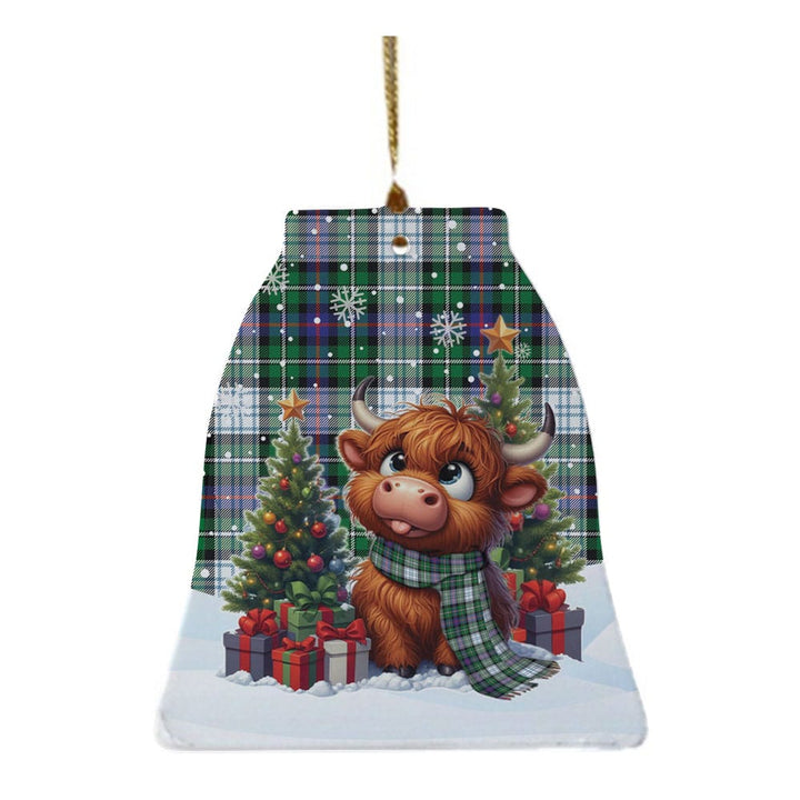 Scottish MacKenzie Dress Modern Clan Tartan Ceramic Ornament Cute Highland Cow Christmas Bell Style Tartan Plaid