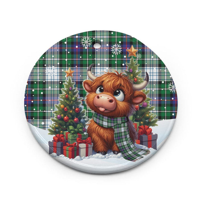 Scottish MacKenzie Dress Modern Clan Tartan Ceramic Ornament Cute Highland Cow Christmas Circle Style Tartan Plaid