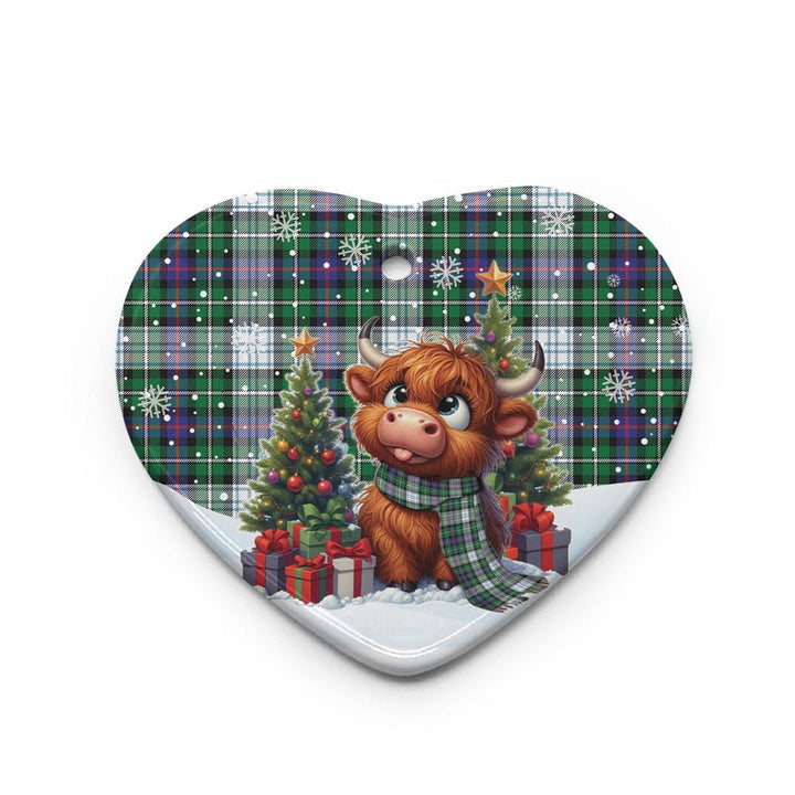 Scottish MacKenzie Dress Modern Clan Tartan Ceramic Ornament Cute Highland Cow Christmas Heart Style Tartan Plaid