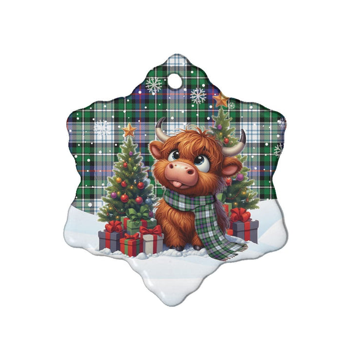 Scottish MacKenzie Dress Modern Clan Tartan Ceramic Ornament Cute Highland Cow Christmas Snow Flake Style Tartan Plaid