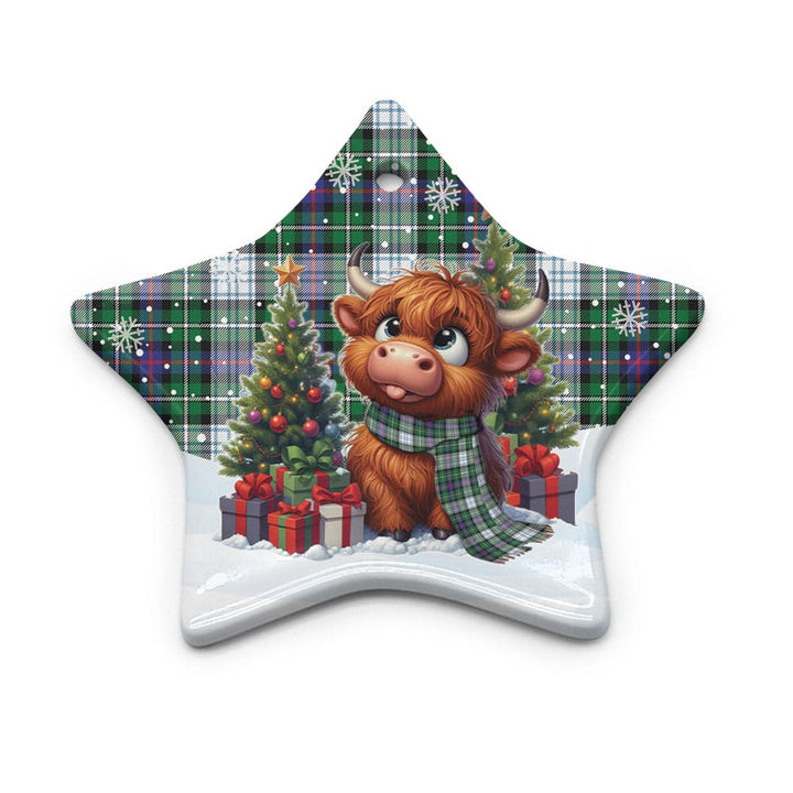 Scottish MacKenzie Dress Modern Clan Tartan Ceramic Ornament Cute Highland Cow Christmas Star Style Tartan Plaid