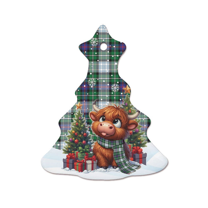 Scottish MacKenzie Dress Modern Clan Tartan Ceramic Ornament Cute Highland Cow Christmas Tree Style Tartan Plaid