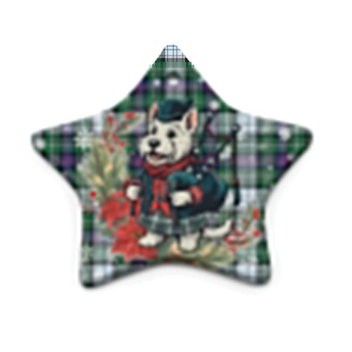 Scottish MacKenzie Dress Modern Clan Tartan Ceramic Ornament Cute Scottish Terrier Dog Star Style Tartan Plaid