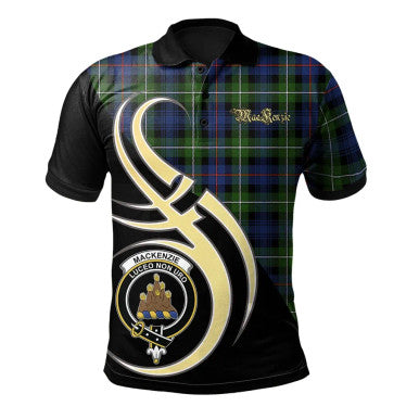 Scottish MacKenzie Modern Clan Crest Tartan Polo Shirt Believe in Me Front Side Tartan Plaid