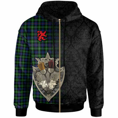 Scottish MacKenzie Modern Clan Tartan Hoodie - Half Thistle Flowers Celtic Design Zip-up Tartan Plaid