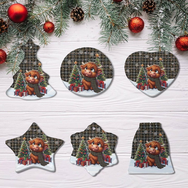 Scottish MacKenzie Weathered Clan Tartan Ceramic Ornament Cute Highland Cow Christmas All Style Tartan Plaid