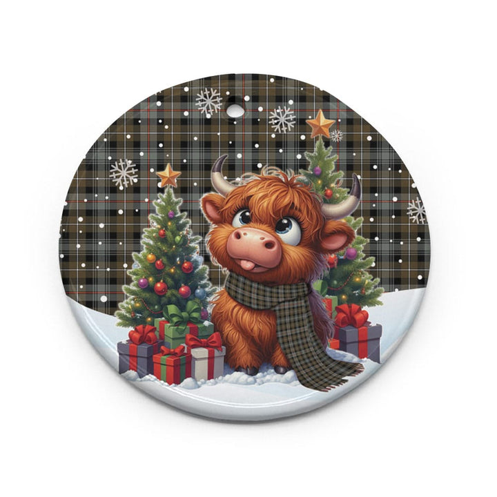 Scottish MacKenzie Weathered Clan Tartan Ceramic Ornament Cute Highland Cow Christmas Circle Style Tartan Plaid