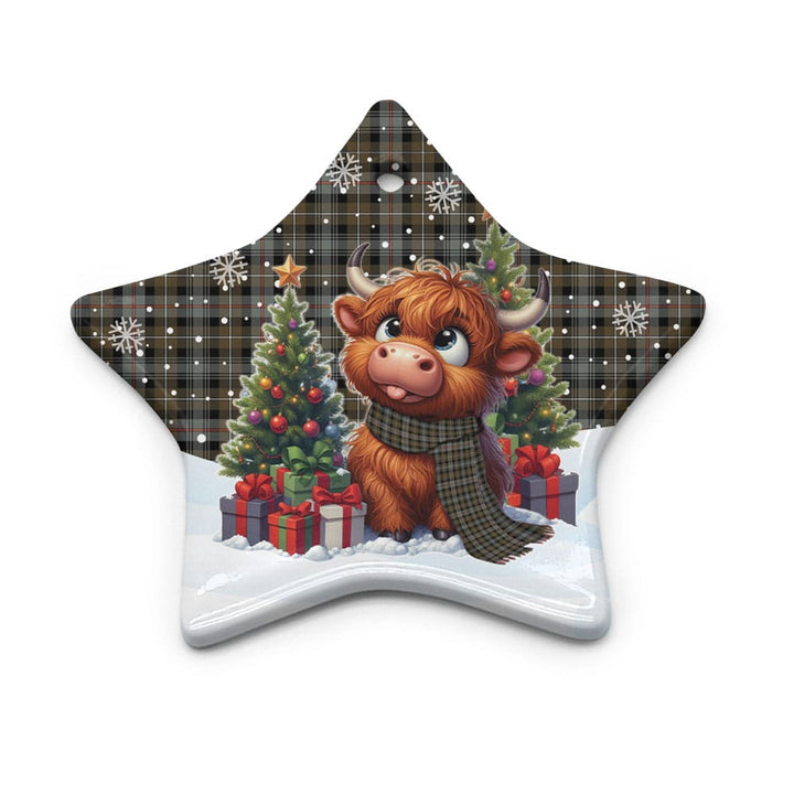Scottish MacKenzie Weathered Clan Tartan Ceramic Ornament Cute Highland Cow Christmas Star Style Tartan Plaid