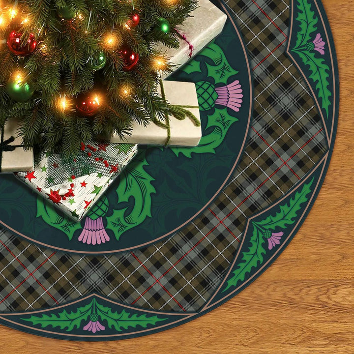 Scottish MacKenzie Weathered Clan Tartan Christmas Tree Skirt Old Scottish Thistle Flower No Tassels Tartan Plaid 2