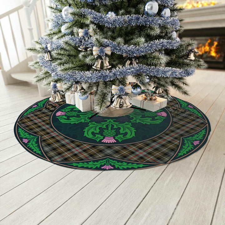 Scottish MacKenzie Weathered Clan Tartan Christmas Tree Skirt Old Scottish Thistle Flower No Tassels Tartan Plaid 3