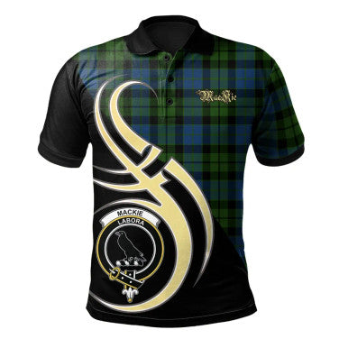 Scottish MacKie Clan Crest Tartan Polo Shirt Believe in Me Front Side Tartan Plaid