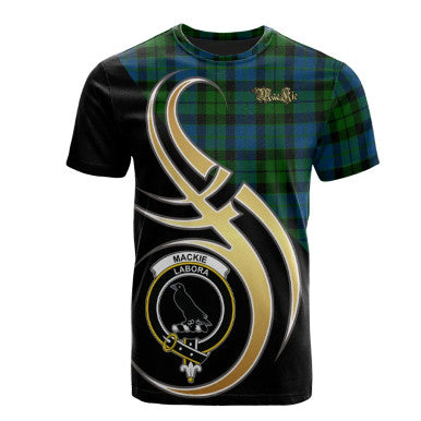 Scottish MacKie Clan Crest Tartan T-Shirt Believe in Me Front Side Tartan Plaid