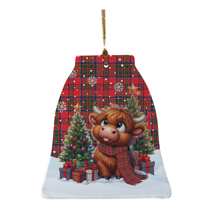 Scottish MacKillop Clan Tartan Ceramic Ornament Cute Highland Cow Christmas Bell Style Tartan Plaid