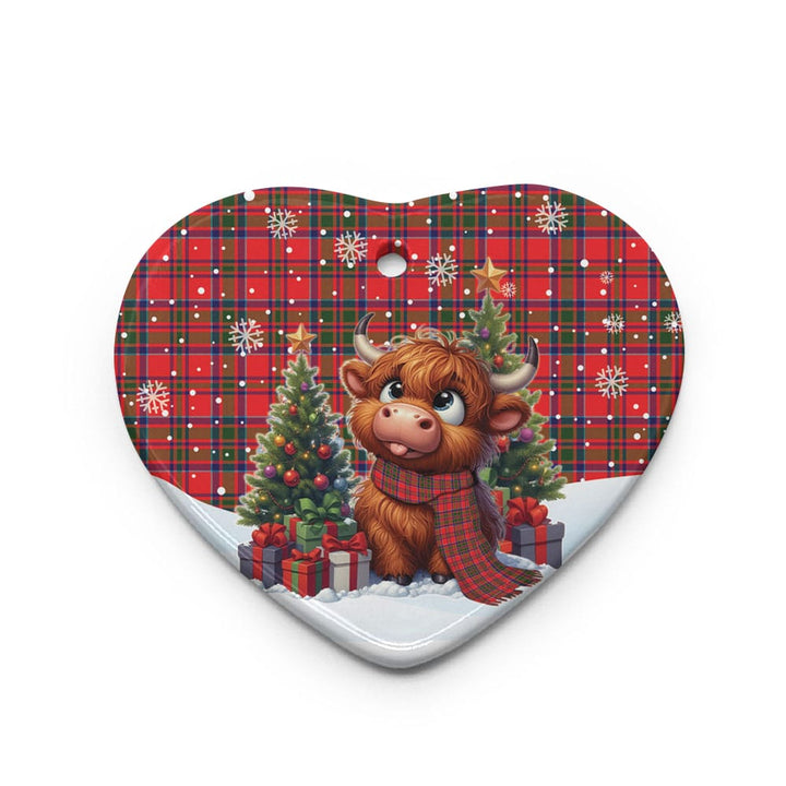 Scottish MacKillop Clan Tartan Ceramic Ornament Cute Highland Cow Christmas Heart Style Tartan Plaid