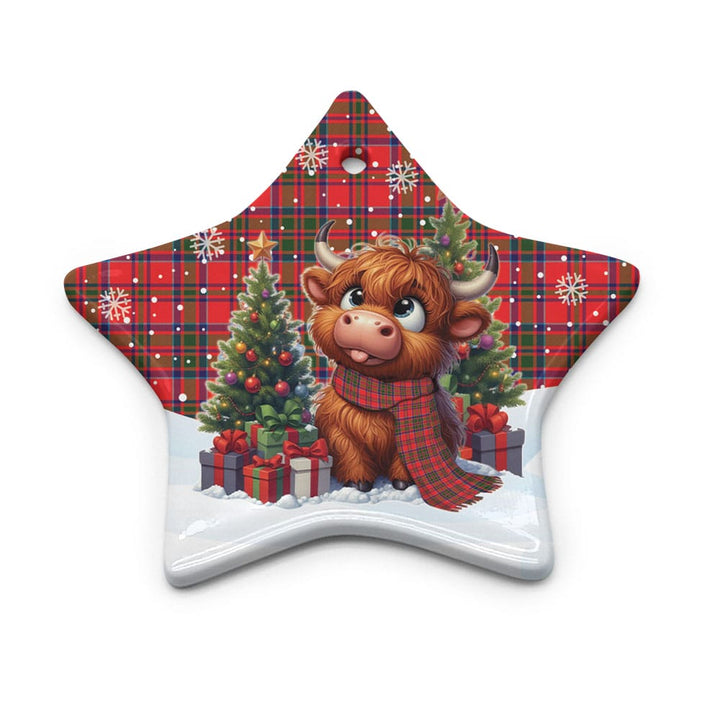 Scottish MacKillop Clan Tartan Ceramic Ornament Cute Highland Cow Christmas Star Style Tartan Plaid