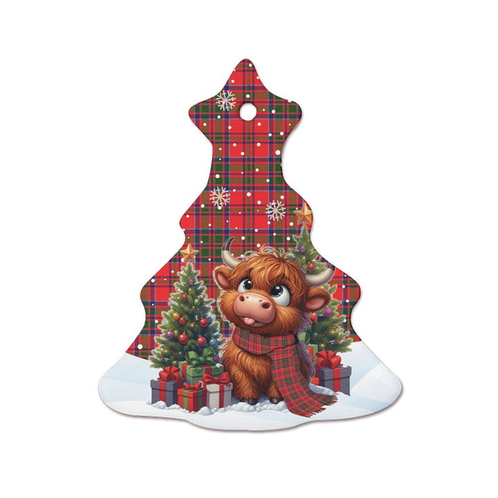 Scottish MacKillop Clan Tartan Ceramic Ornament Cute Highland Cow Christmas Tree Style Tartan Plaid