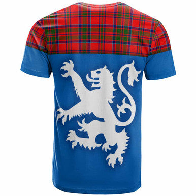 Scottish MacKillop Clan Tartan T-Shirt - Lion Rampant of Scotland With Flag Back Side Tartan Plaid