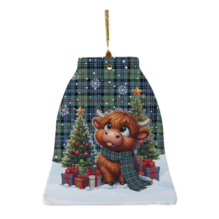 Scottish MacKinlay Ancient Clan Tartan Ceramic Ornament Cute Highland Cow Christmas Bell Style Tartan Plaid