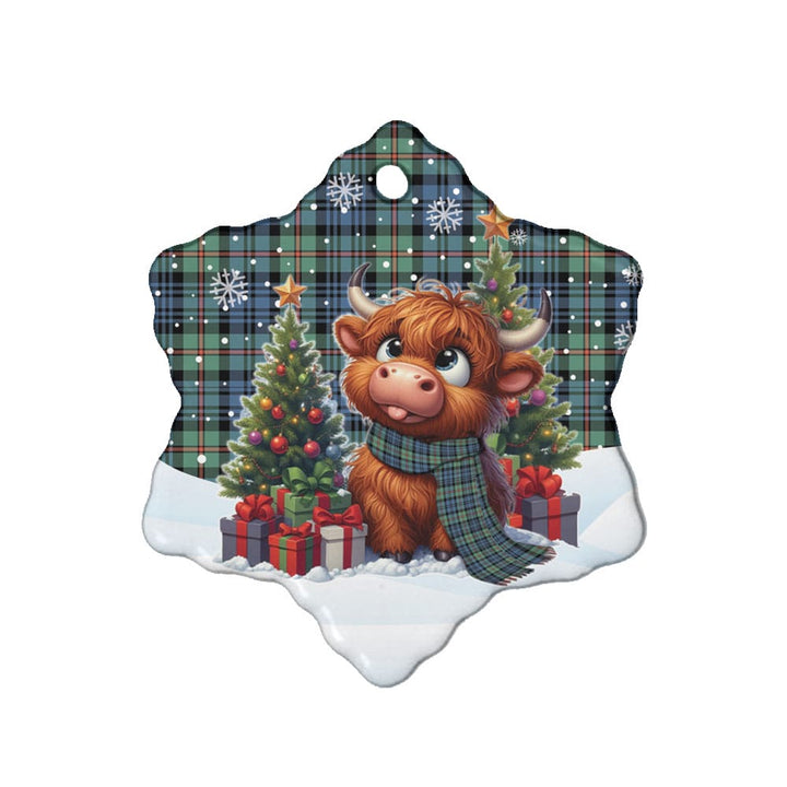 Scottish MacKinlay Ancient Clan Tartan Ceramic Ornament Cute Highland Cow Christmas Snow Flake Style Tartan Plaid