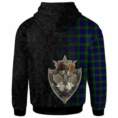 Scottish MacKinlay Modern Clan Tartan Hoodie - Half Thistle Flowers Celtic Design Back Side Tartan Plaid