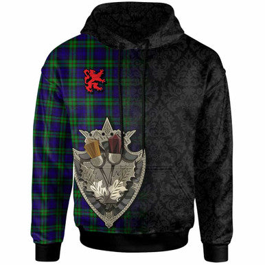 Scottish MacKinlay Modern Clan Tartan Hoodie - Half Thistle Flowers Celtic Design Front Side Tartan Plaid