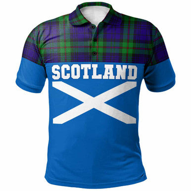 Scottish MacKinlay Modern Clan Tartan Polo Shirt - Lion Rampant of Scotland With Flag Front Side Tartan Plaid
