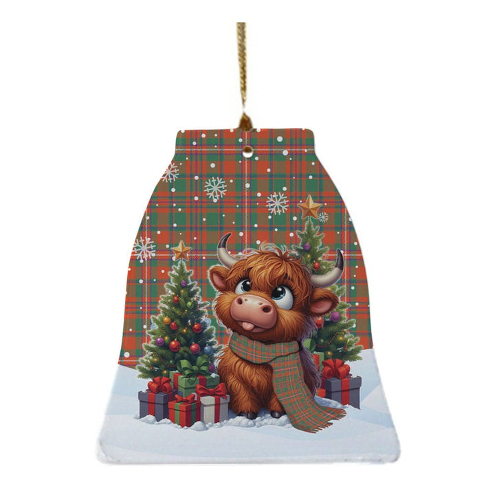 Scottish MacKinnon Ancient Clan Tartan Ceramic Ornament Cute Highland Cow Christmas Bell Style Tartan Plaid