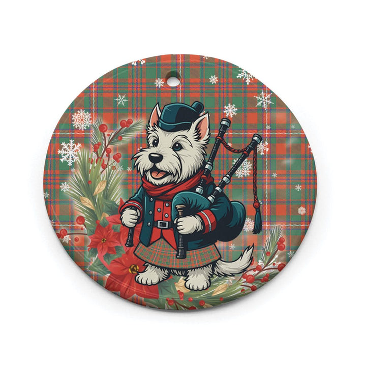 Scottish MacKinnon Ancient Clan Tartan Ceramic Ornament Cute Scottish Terrier Dog Circle Style Tartan Plaid