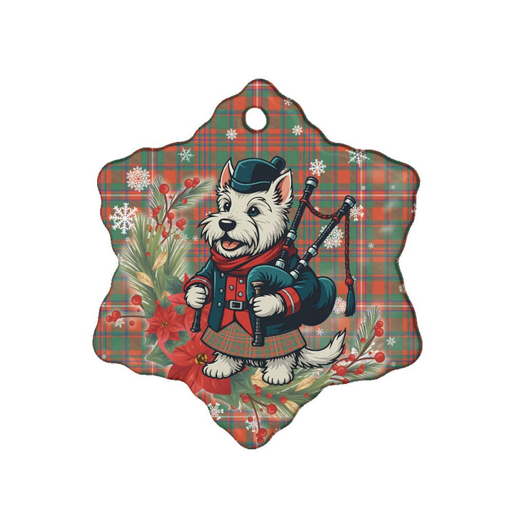 Scottish MacKinnon Ancient Clan Tartan Ceramic Ornament Cute Scottish Terrier Dog Snow Flake Style Tartan Plaid