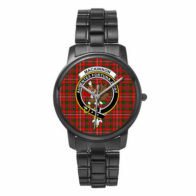 Scottish MacKinnon Clan Crest Tartan Folding Clasp Steel Quartz Watches Tartan Plaid Black 1